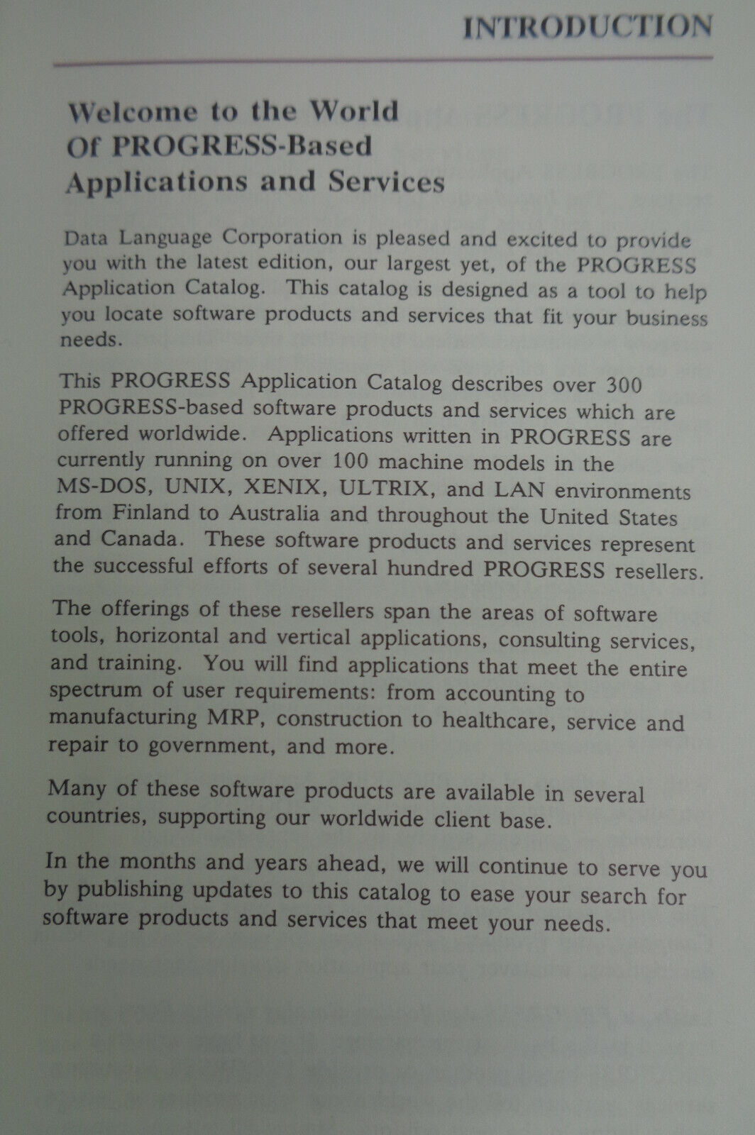 PROGRESS fourth-generation application development system catalog 1987