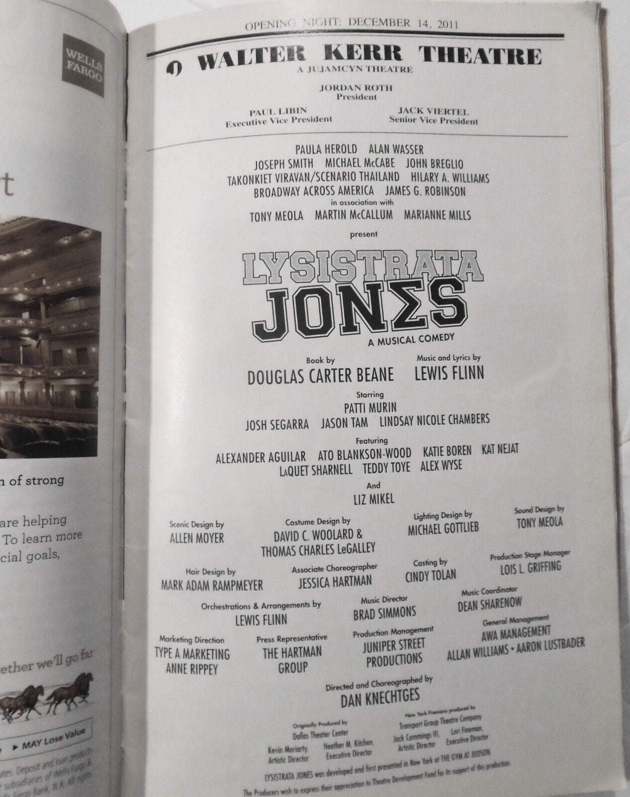 Lysistrata Jones Opening Night Playbill, SIGNED by Josh Segarra. Dec. 14, 2011