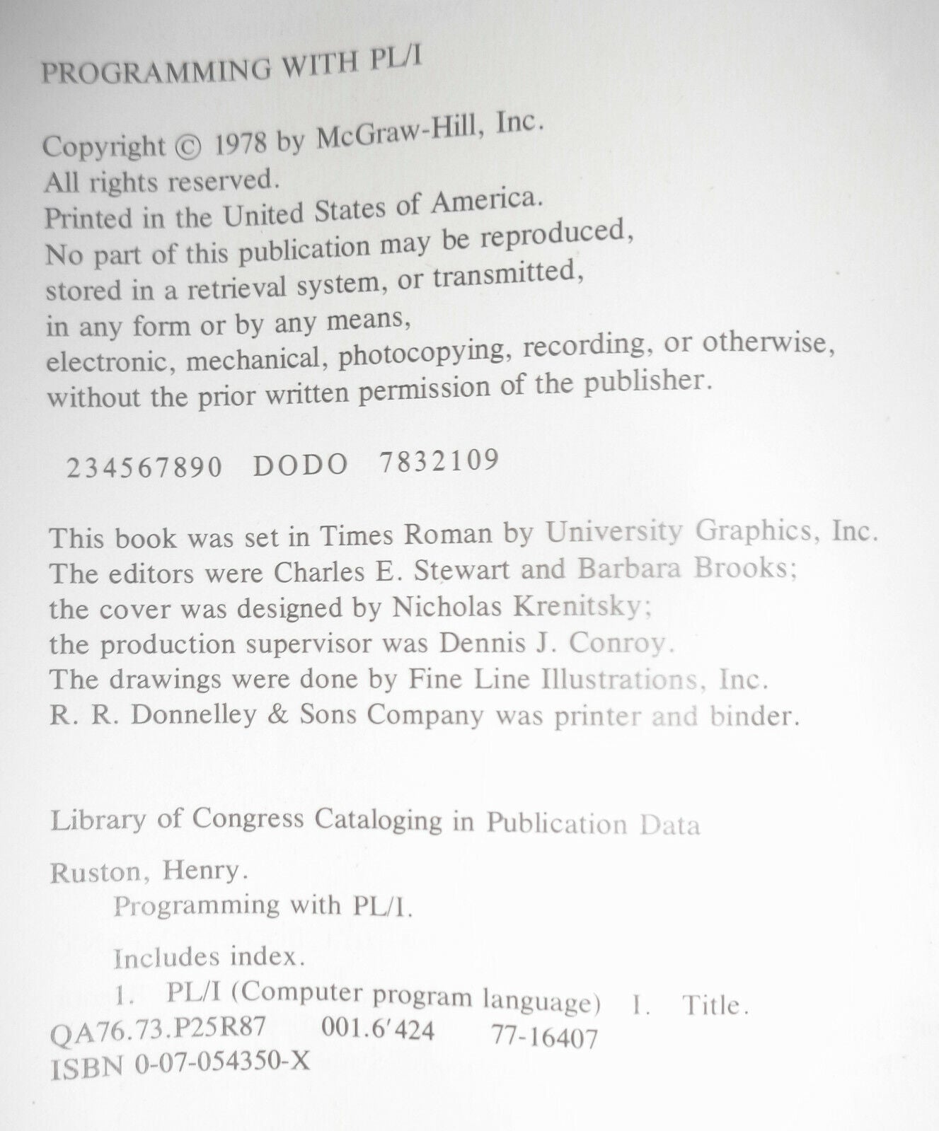 Programming with PL/I, by Henry Ruston. 1978.
