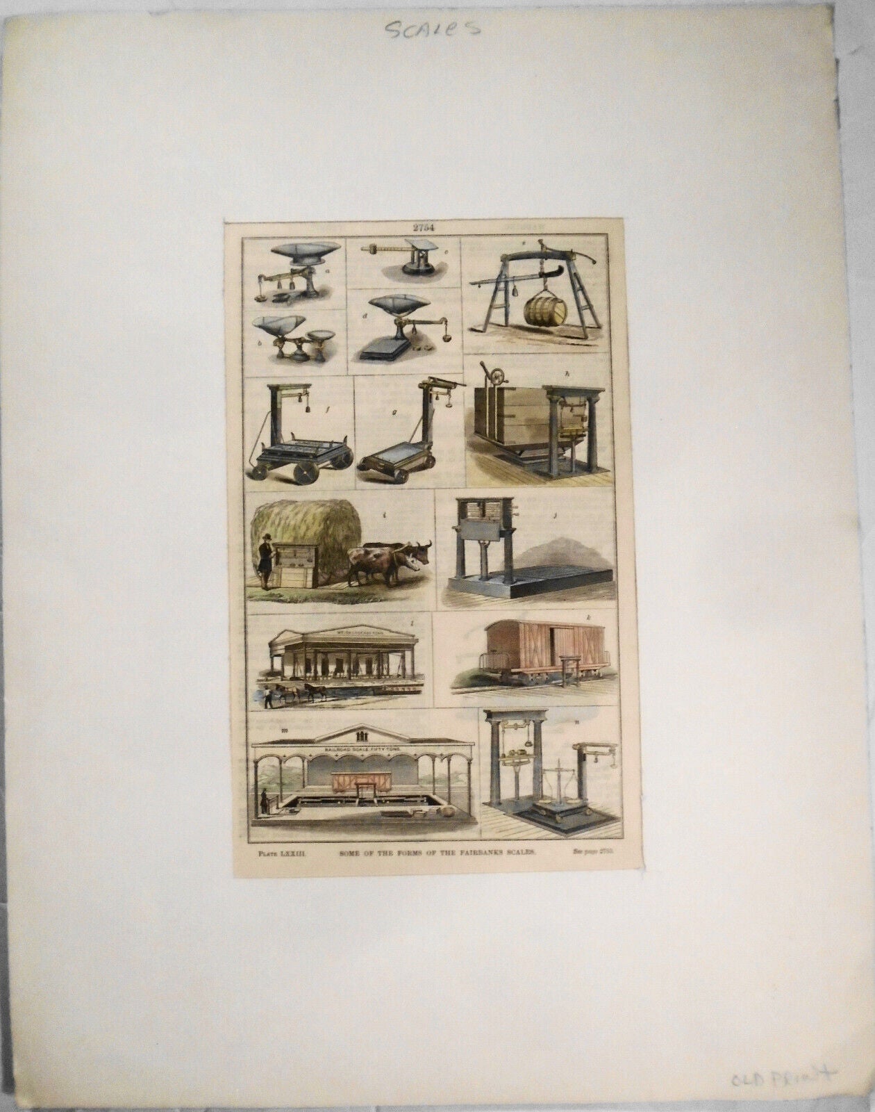 Some of the forms of the Fairbanks scales - Hand-colored 1830s original print