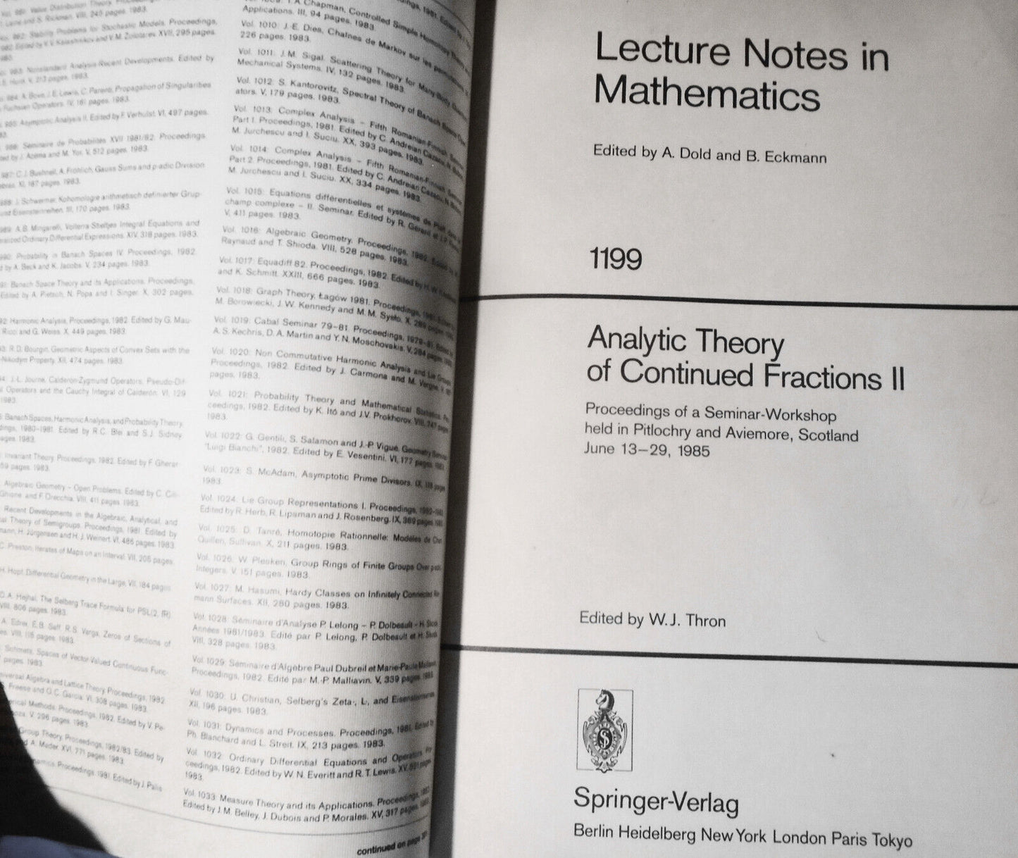 Analytic Theory of Continued Fractions II, edited by Wolfgang J. Thron. 1986.  .