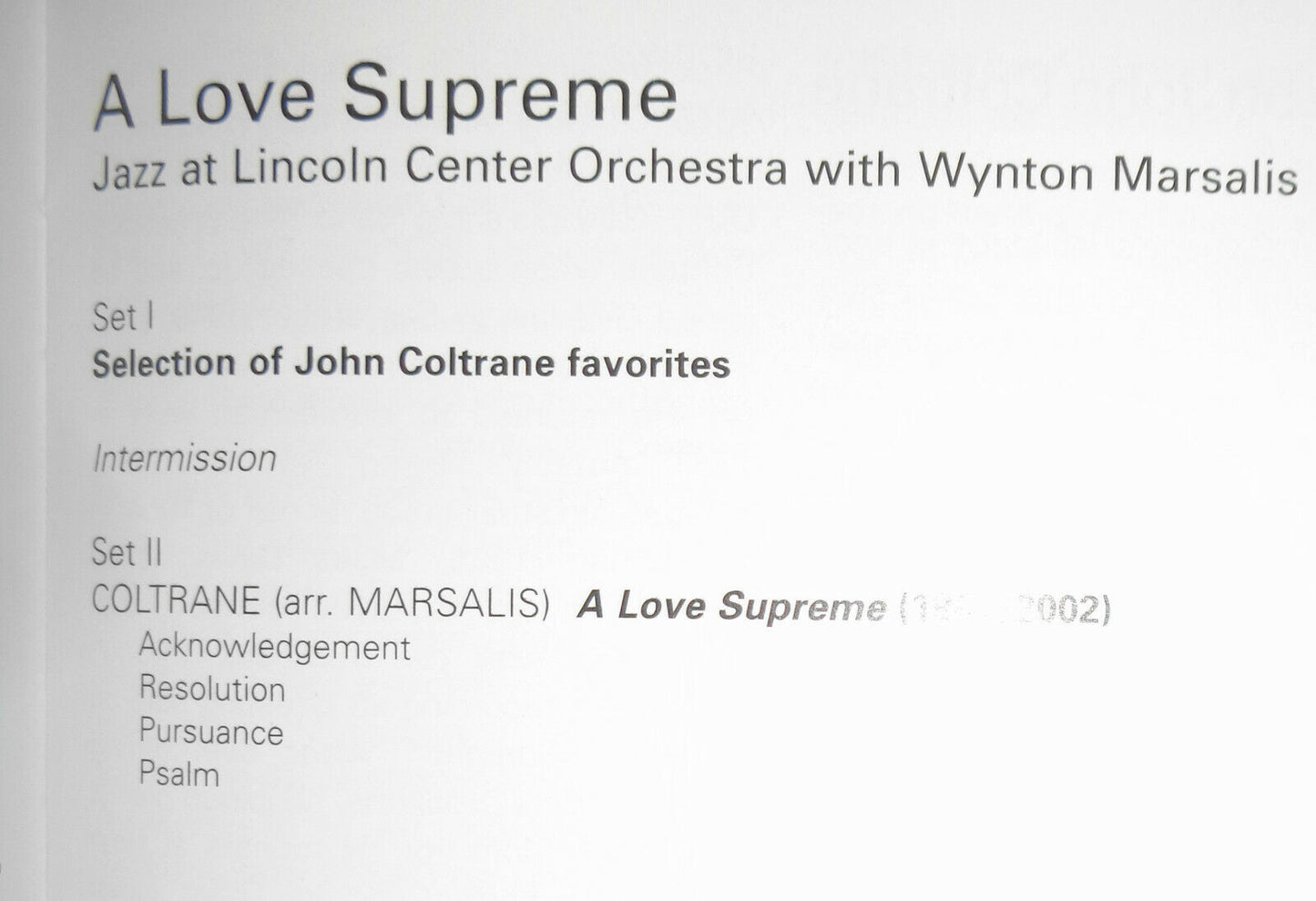 John Coltrane A Love Supreme, White Light Festival Playbill 2015 - Marsalis arr.