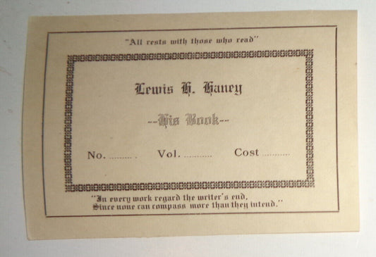 Lewis H. Haney, economist - Ex Libris bookplate