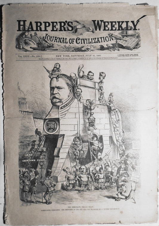 HARPER'S WEEKLY, July 31, 1880  - Democratic Trojan Horse / Circus accident, etc