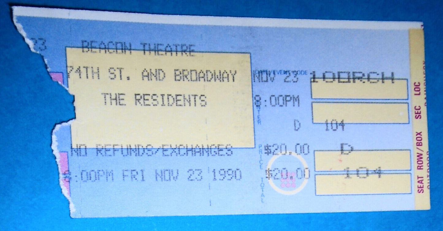 The Residents : 2 Ticket Stubs - Beacon Theater New York City, February 23, 1990