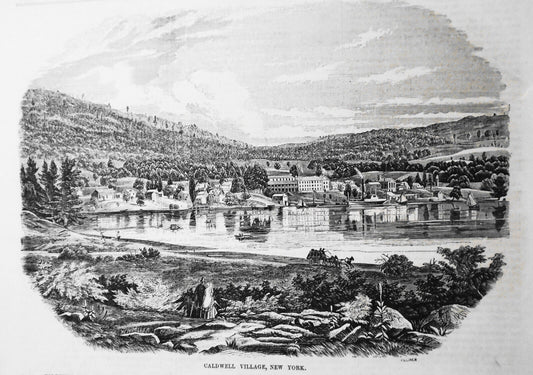 Caldwell Village, New York - Gleason's Pictorial, 1852. Original, Story & Print