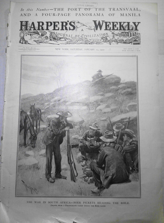 The War in South Africa - Boer Pickets Reading the Bible - Harper's Weekly, 1900