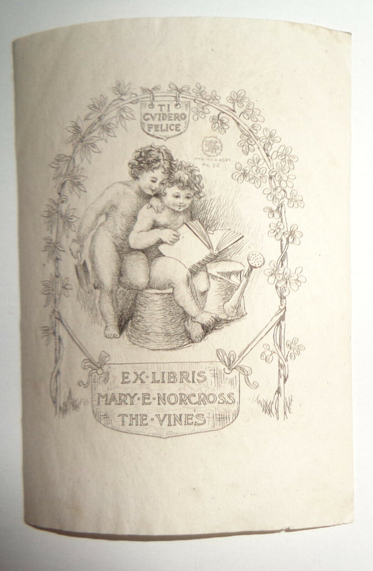 Mary E. Norcross, The Vines - Ex Libris Bookplate - by Edmund H. Garrett - 1896