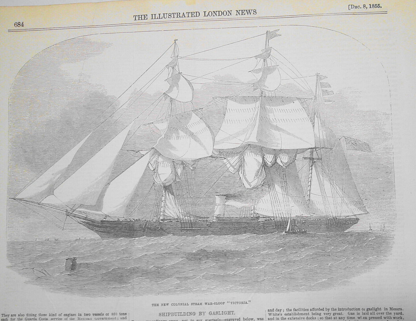 1855 Building "Lapwing" & "Ringdove" Dispatch Gun-Vessels by Gaslight at Cowes