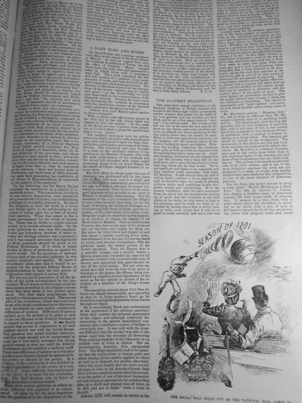 Harper's Weekly April 18, 1891 - P T Barnum death; Australia Life; Baby King etc