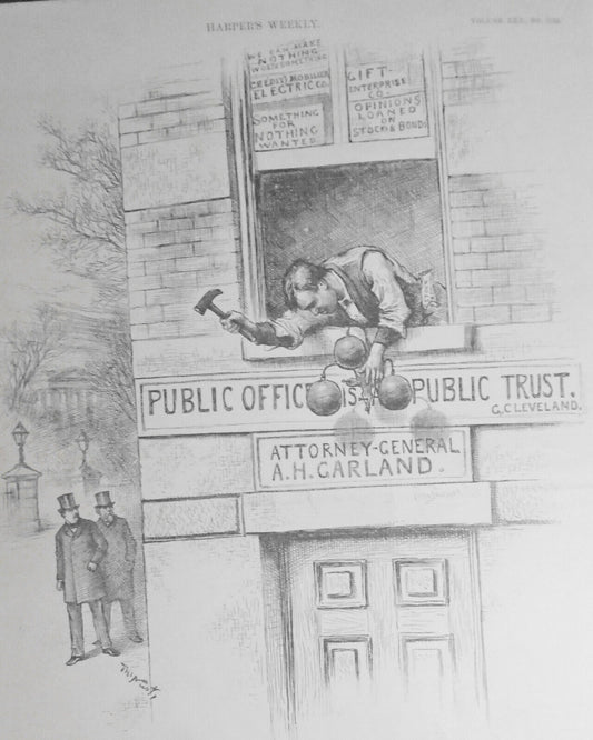 Defacing The Administration Sign by Thomas Nast February 20, 1886 Harpers Weekly