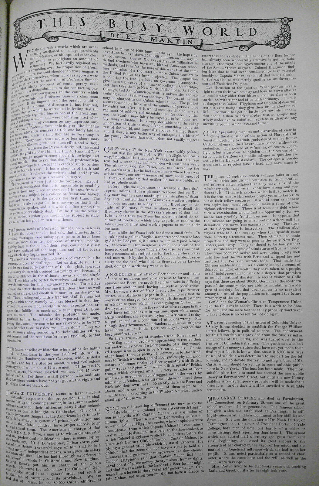 Harper's Weekly, March, 1900 - Wheaton's Exposition; South Africa War; Cuba; etc