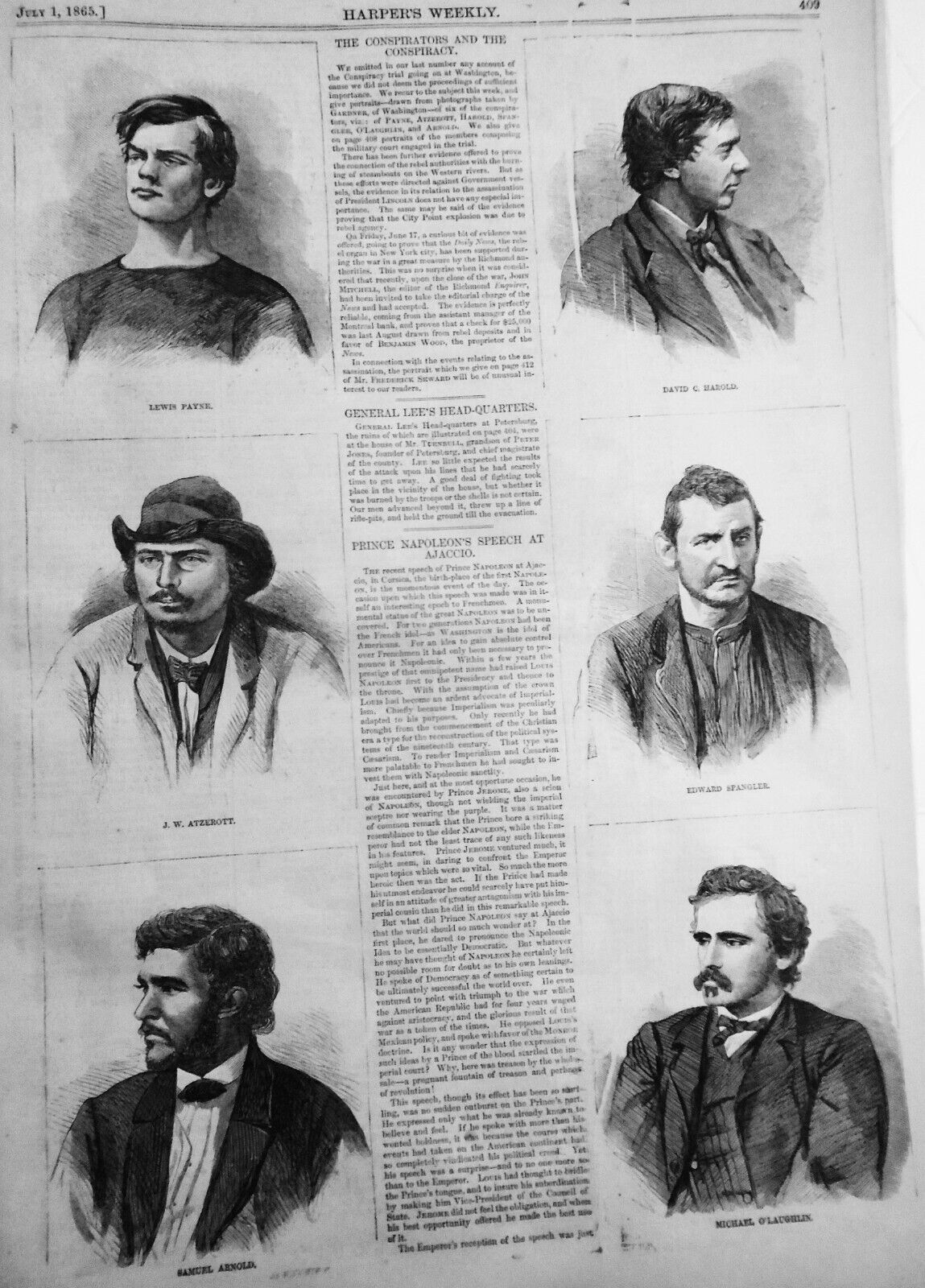 Original Harper's Weekly July 1, 1865 Complete issue - Trial of Conspirators etc