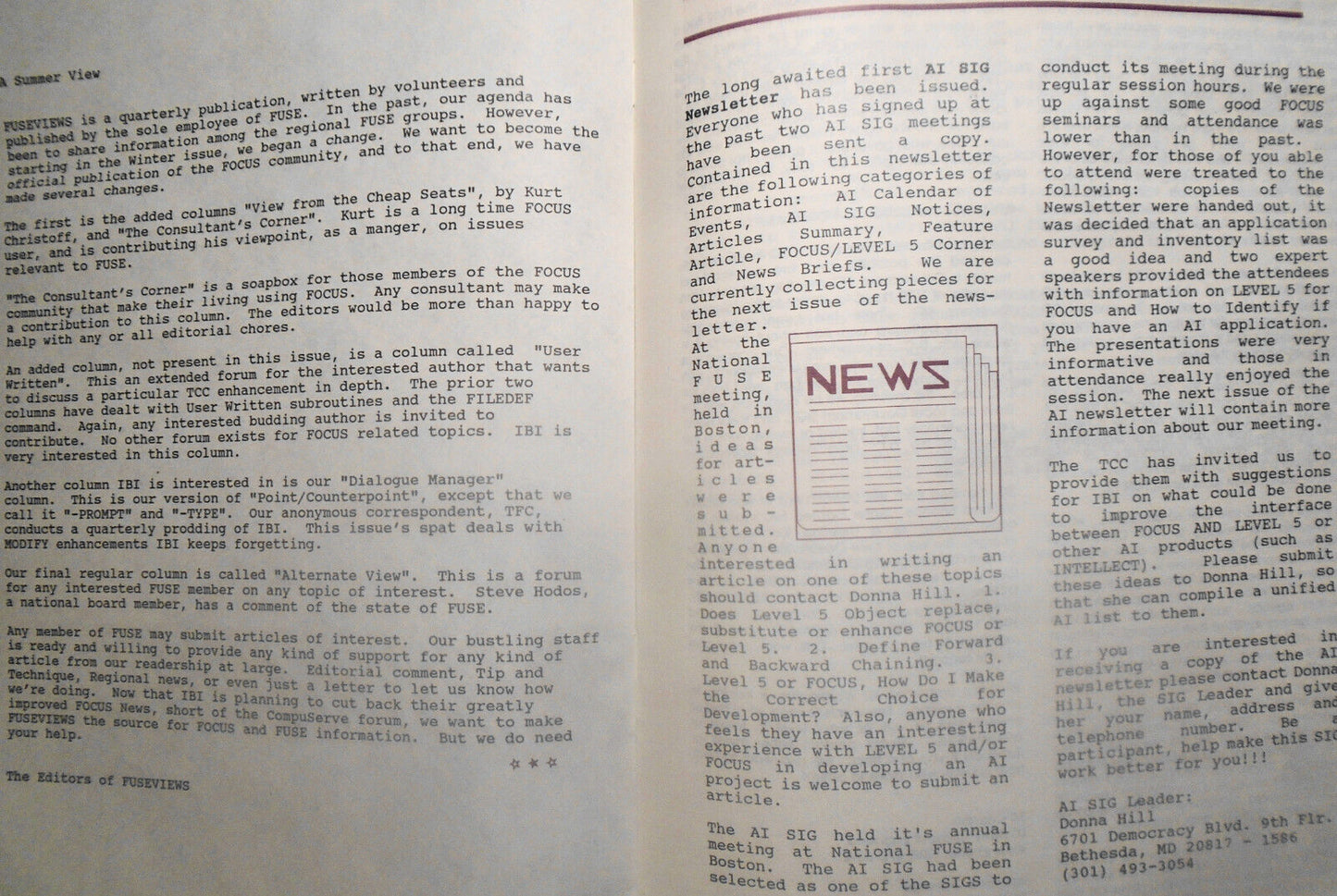 Fuseviews, Summer 1990. Focus Users Group publication by Fuse Inc.