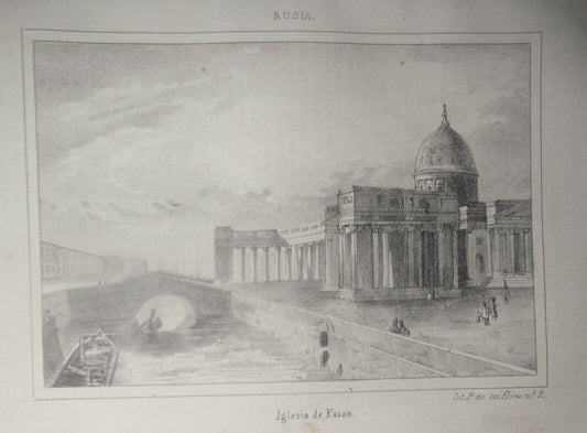 1840 Russia - Iglesia de Kasan - engraving. El universo pintoresco