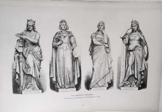 Karl Echtermeyers Länderstatuen  im Treppenhaus der Gemälegalerie zu Kassel 1884