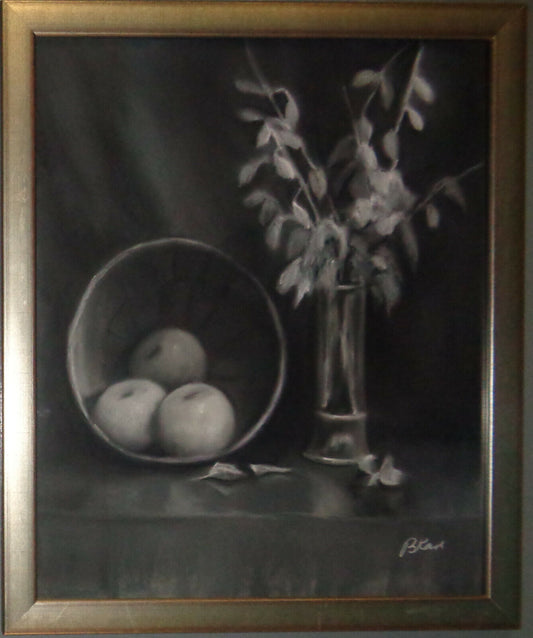 Bo Kass : Fruit and Plant, pastel drawing - Signed original, framed