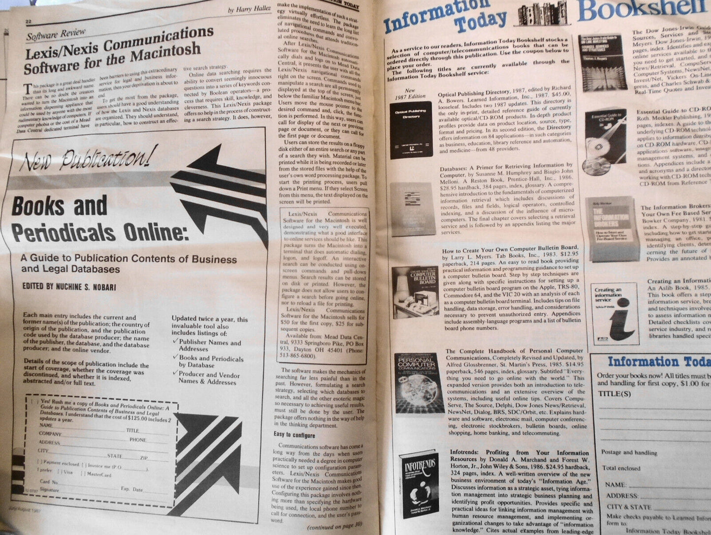 Information Today, July/Aug 1987 - for users of Electronic Information services