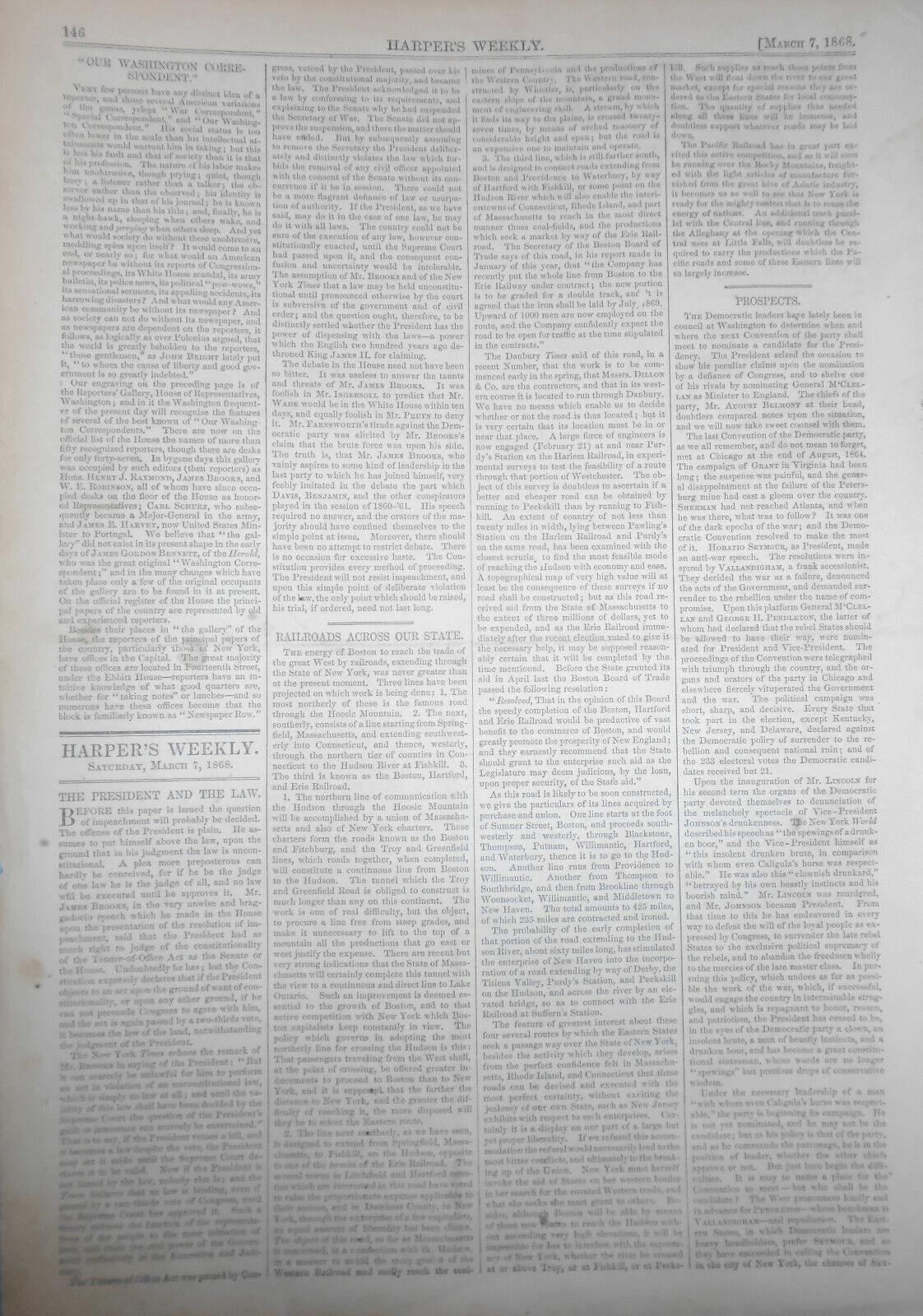 Reporters' Gallery Of The House Of Representatives Harper's Weekly March 4, 1868