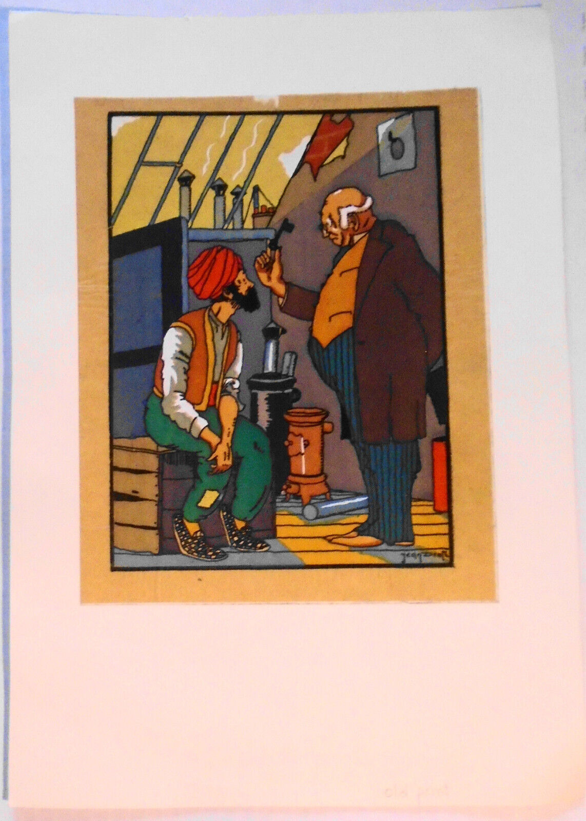 A Turbaned Man & a Man with a Key, by Jean Drotz - Antique print, 8" x 5 3/4"