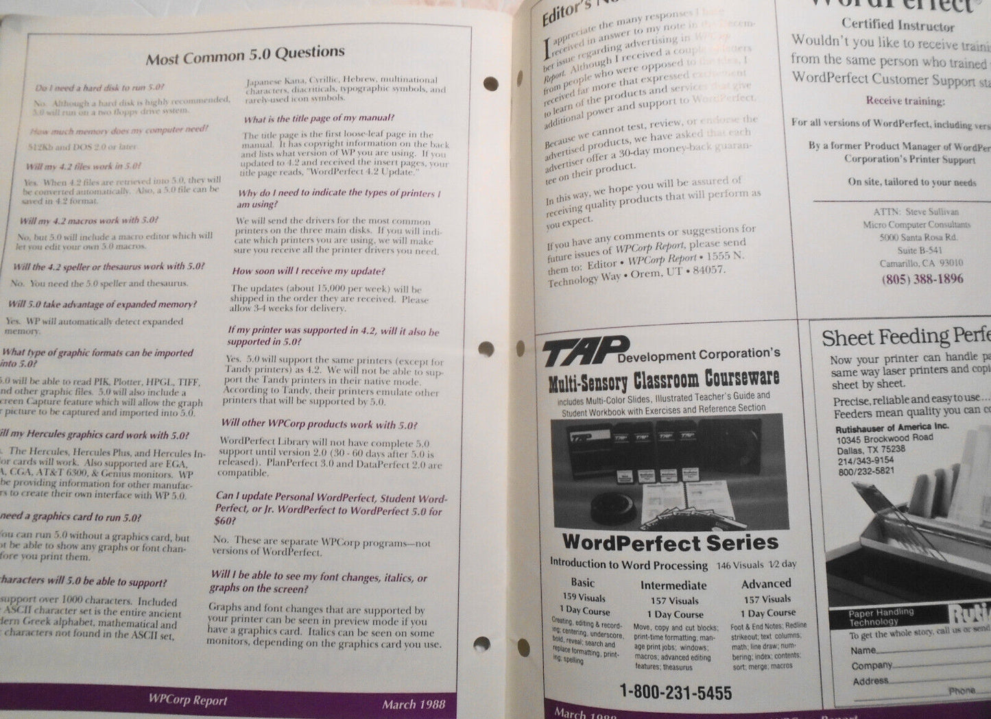 WPCorp Report, March 1988, WordPerfect Corporation