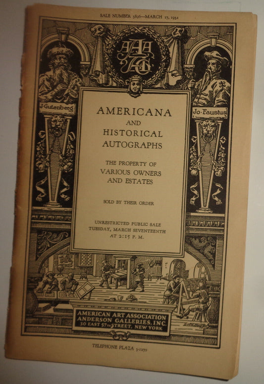 Americana and historical autographs. - 1931 - Sale No. 3896. Anderson Galleries