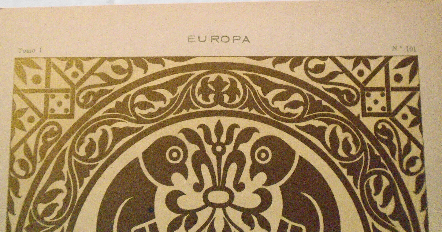 Europa: Tejido de seda y oro, Siglo XII  -  litho ca 1890, J. Aleu, Barcelona