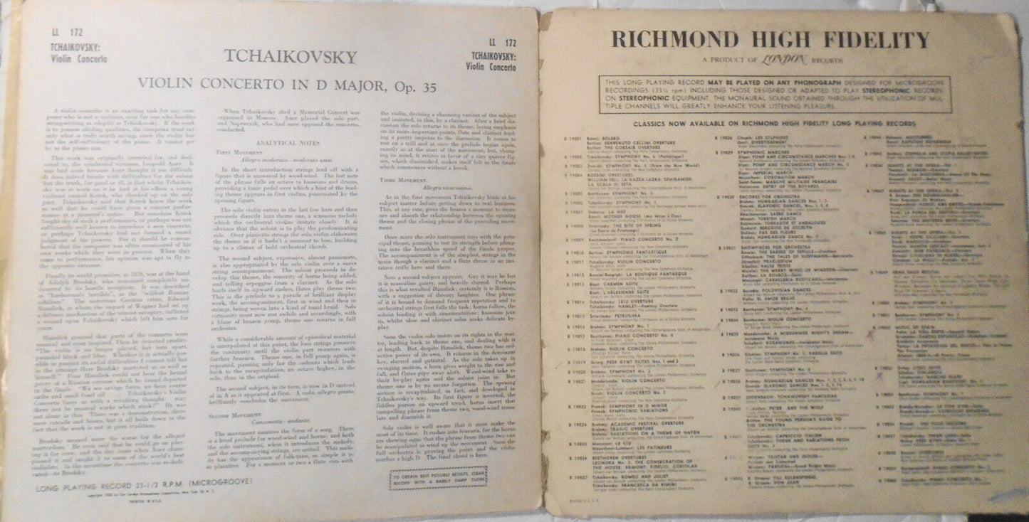 Ruggiero Ricci, violin : 2 vinyl LPs lot : Tchaikovsky, Beethoven