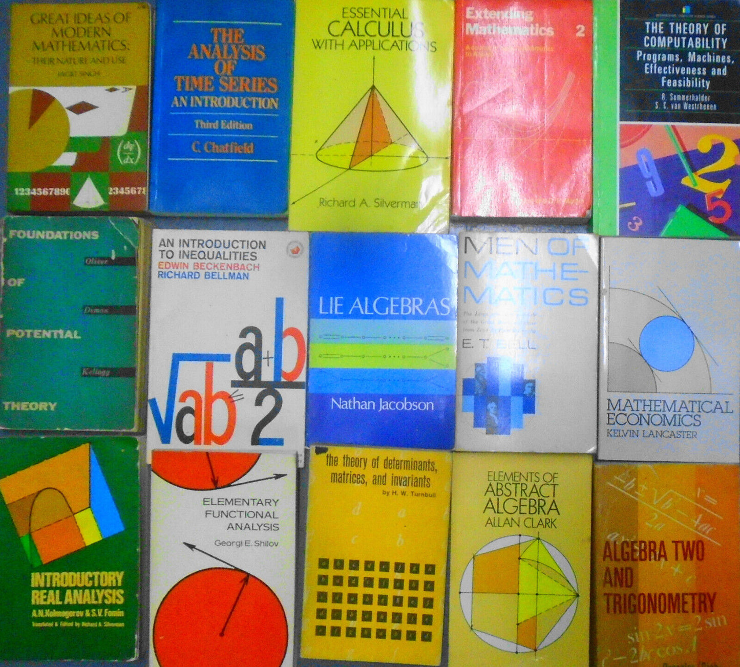 15 Mathematics books lot: Time series, Lie algebras, Determinants, Real analysis