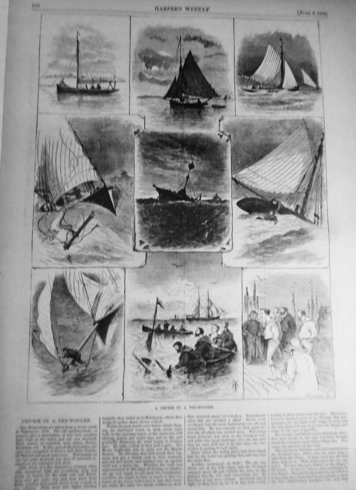 A Cruise in a Ten-tonner -  Harper's Weekly,  June 5, 1880 - ORIGINAL print
