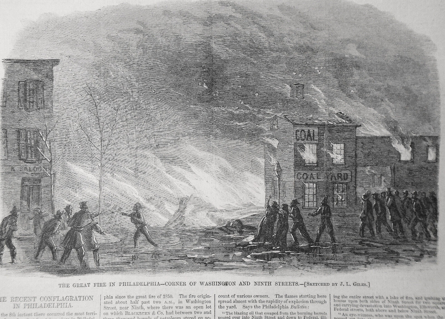 The Great Fire in Philadelphia -  Harper's Weekly, February 25, 1865 - 2 prints