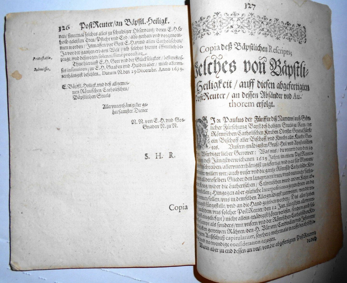 1620 - PostReutter/ An Bäpstliche Heiligkeit/ Bapst Paulum V. ...