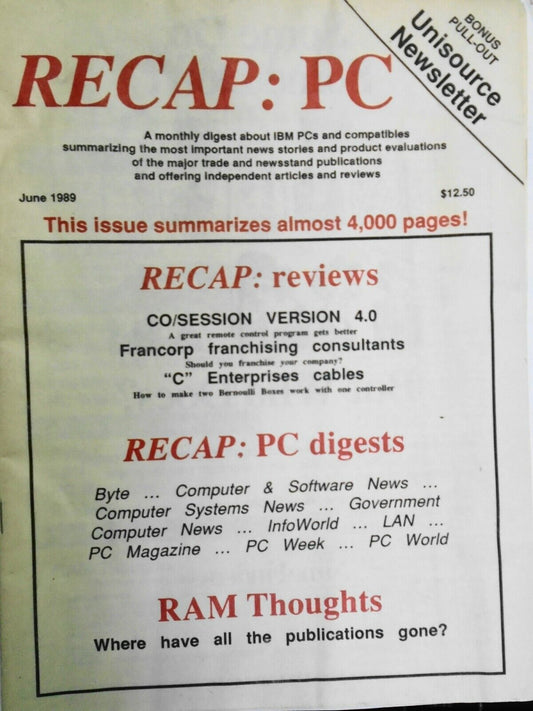 Recap : PC, June 1989. Monthly digest about IBM PCs and compatibles.