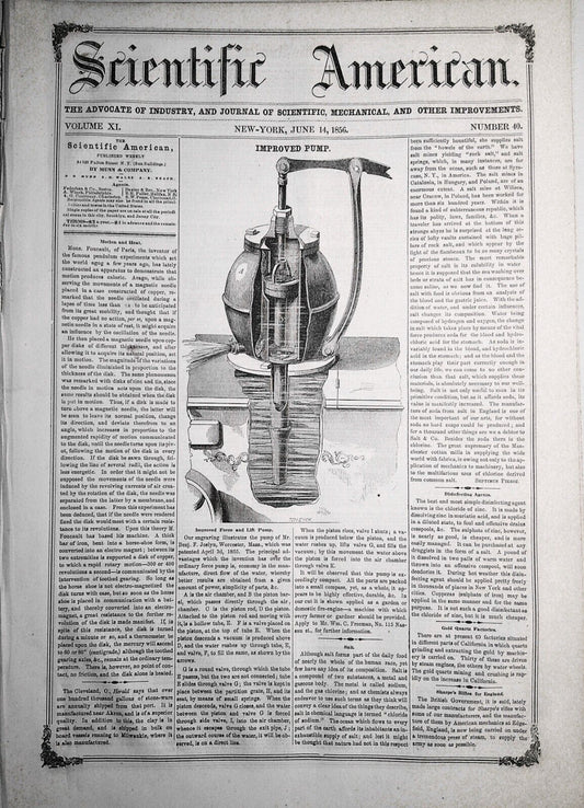 Scientific American, June 14, 1856. Foucault - Motion and Heat; Ballooning, etc