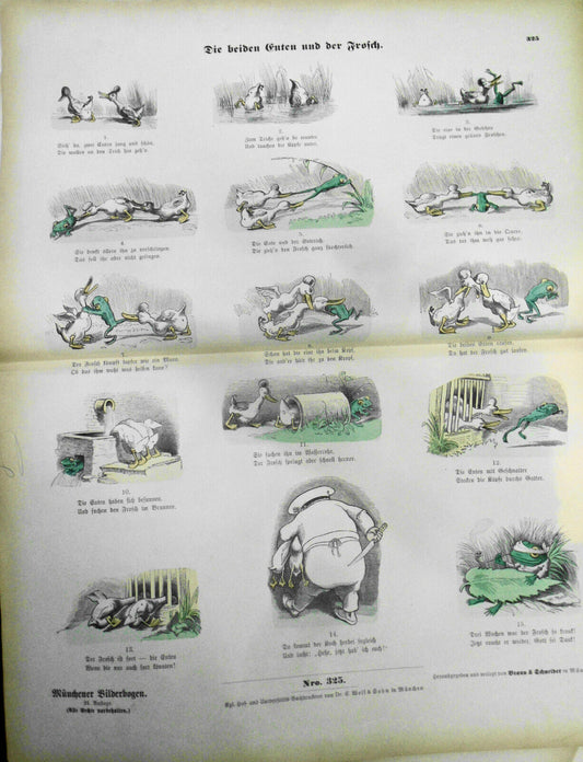 1890 Die beiden Enten und der Frosch -Münchener Bilderbogen # 325; Wilhelm Busch