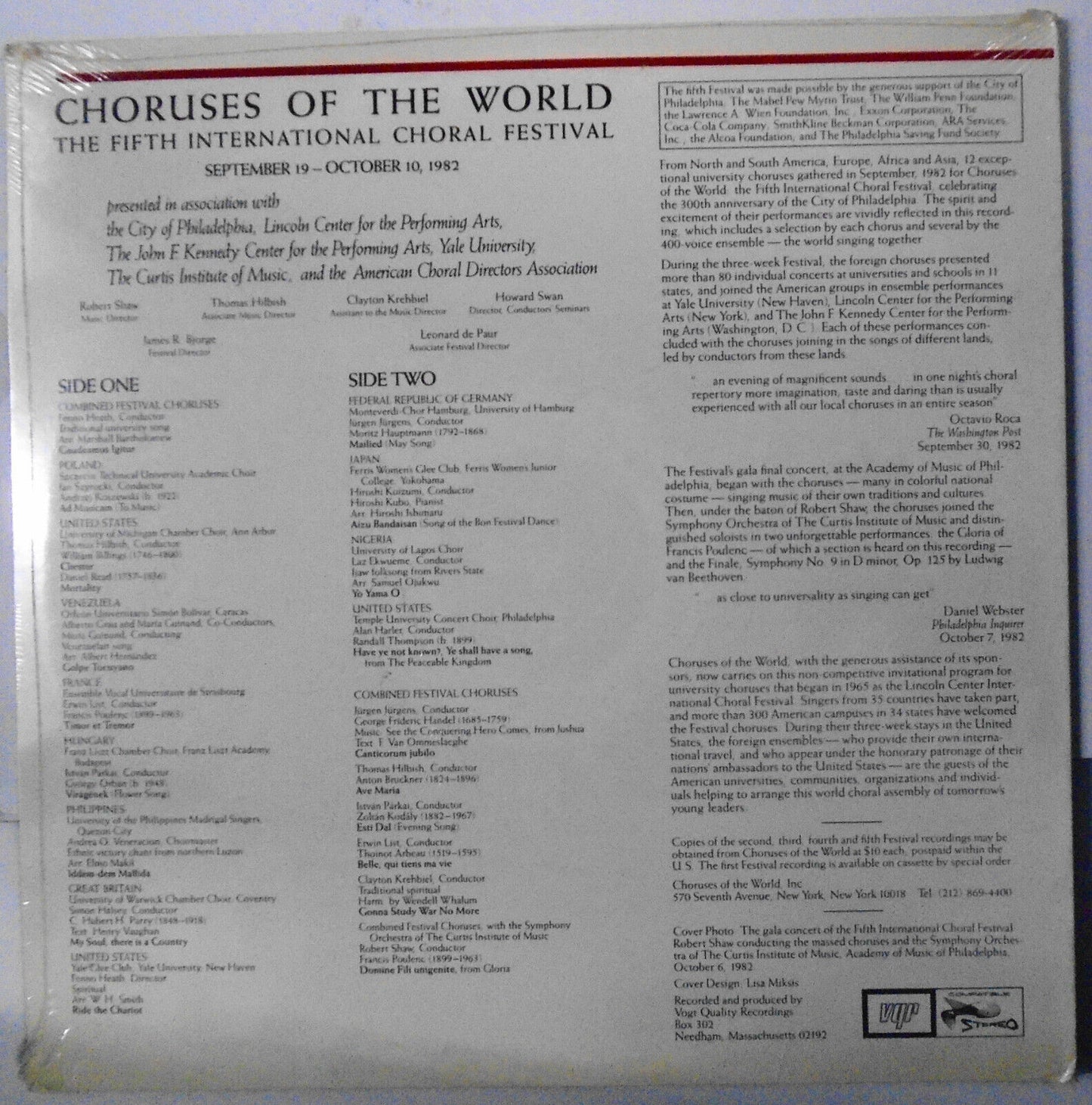 Choruses of the world : the fifth International Choral Festival, LP - SEALED