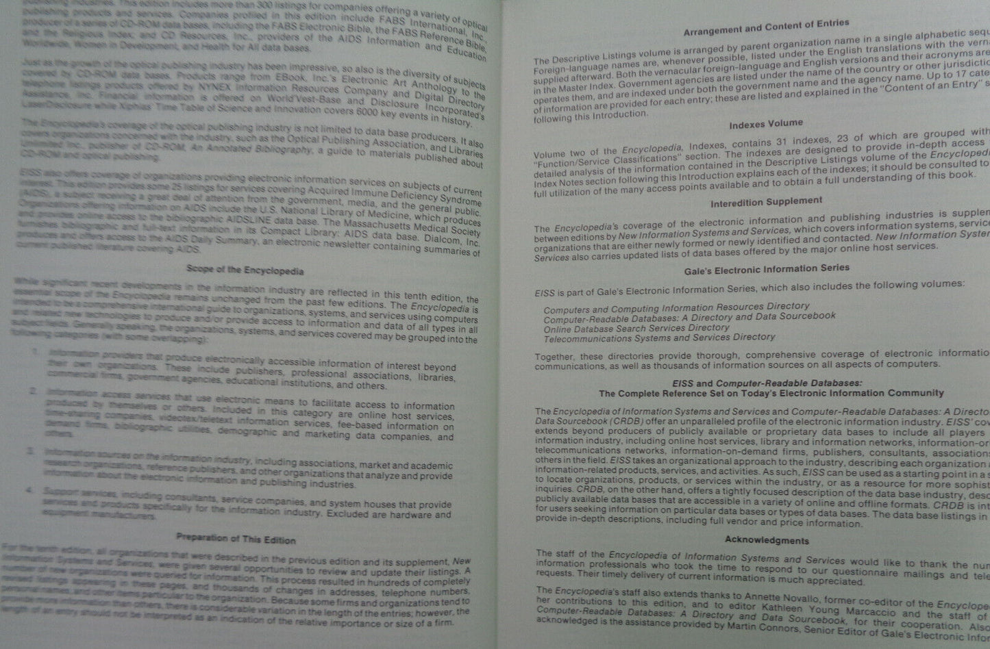 Encyclopedia of Information Systems and Services - 2 Vol Set. Gale Research 1990