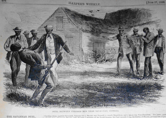 1868 Harper's Weekly: Duel Between Colored Men Near Savannah etc  Original Issue