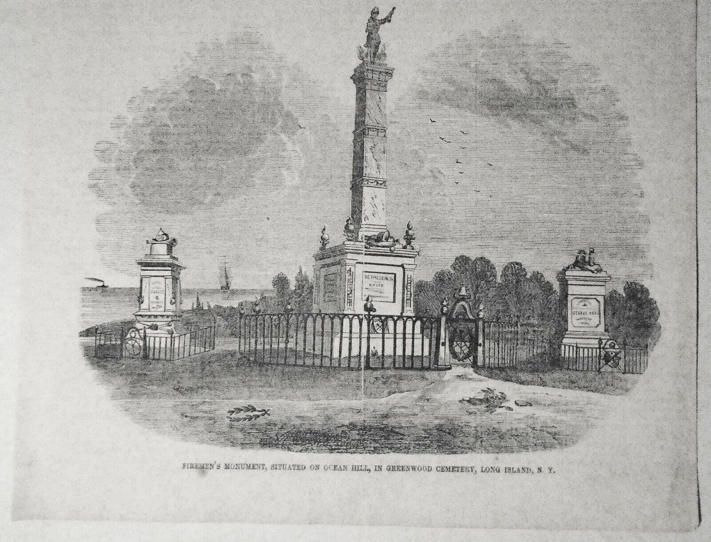 Firemen's Monument on Ocean Hill Greenwood Cemetery Long Island -Gleason's 1850s