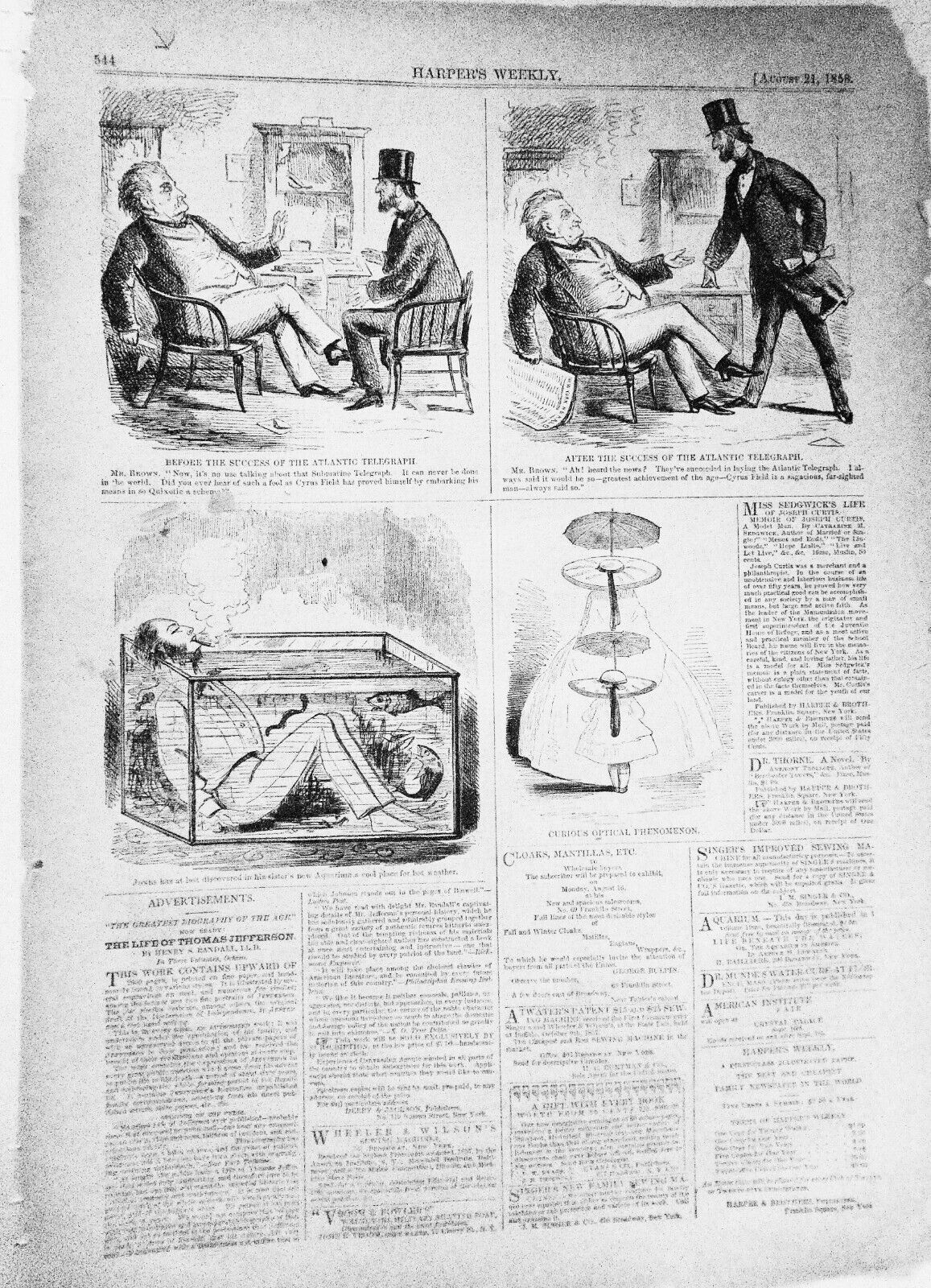 1858 Before, and, After the Success of the  Atlantic Telegraph - 1858 2 cartoons