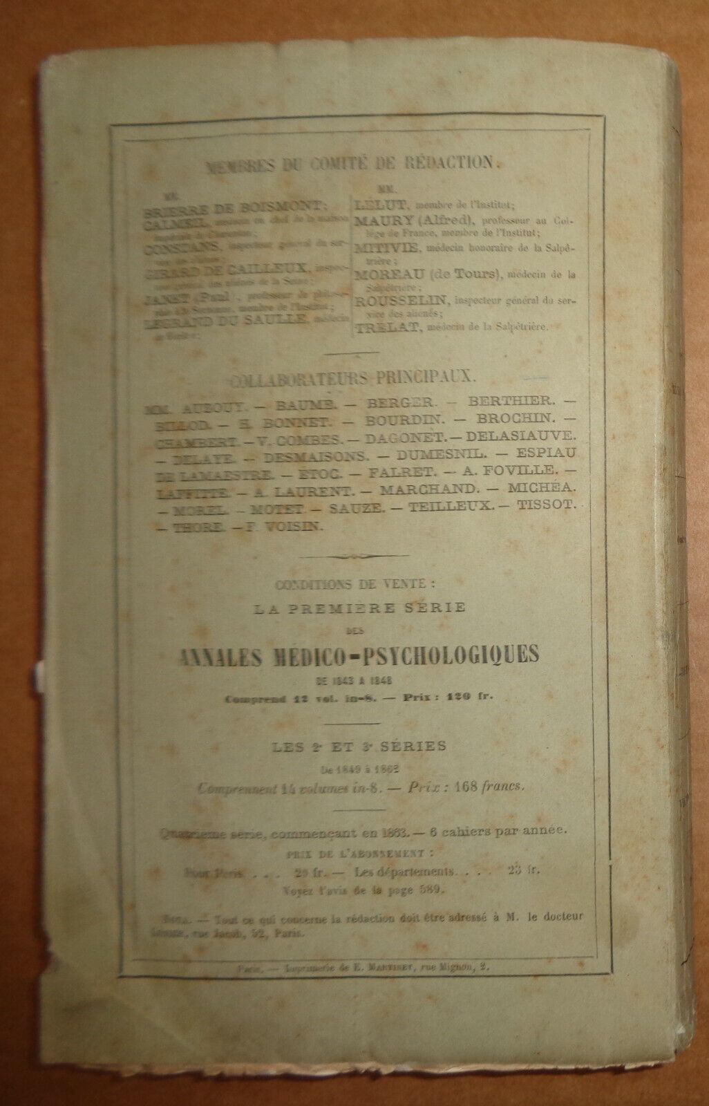 1867 ANNALES MEDICO-PSYCHOLOGIQUES. JOURNAL - L'ALIENATION MENTALE AUX NEVROSES