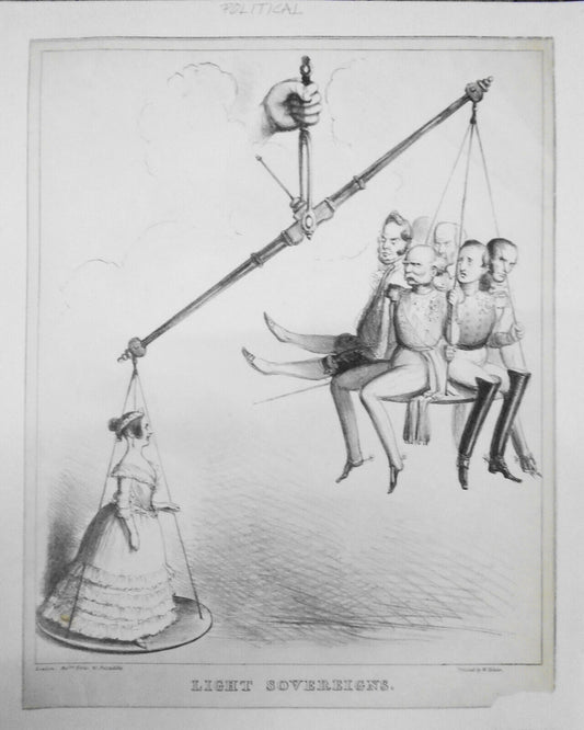 1837 Light Sovereigns, by S. W. Fores. Caricature. Original.