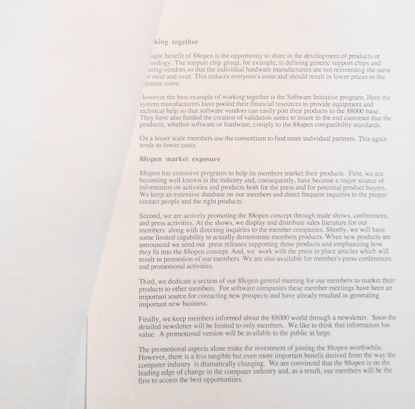 88open Consortium Membership Application, 1989. [Motorola 88000 RISC computers]