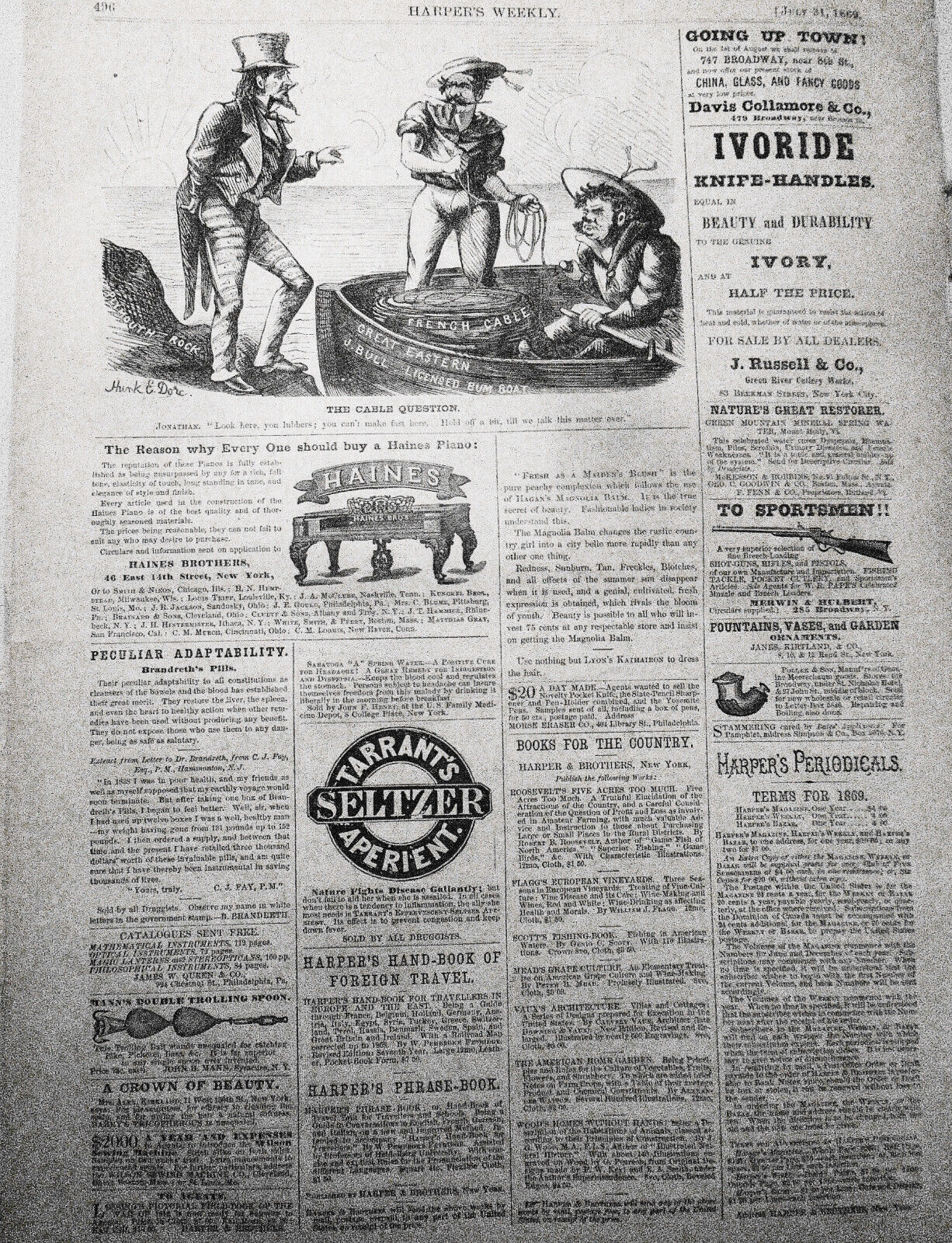 Harper's Weekly July 31, 1869: Ida Lewis, Newport, RI heroine; Camp meeting etc