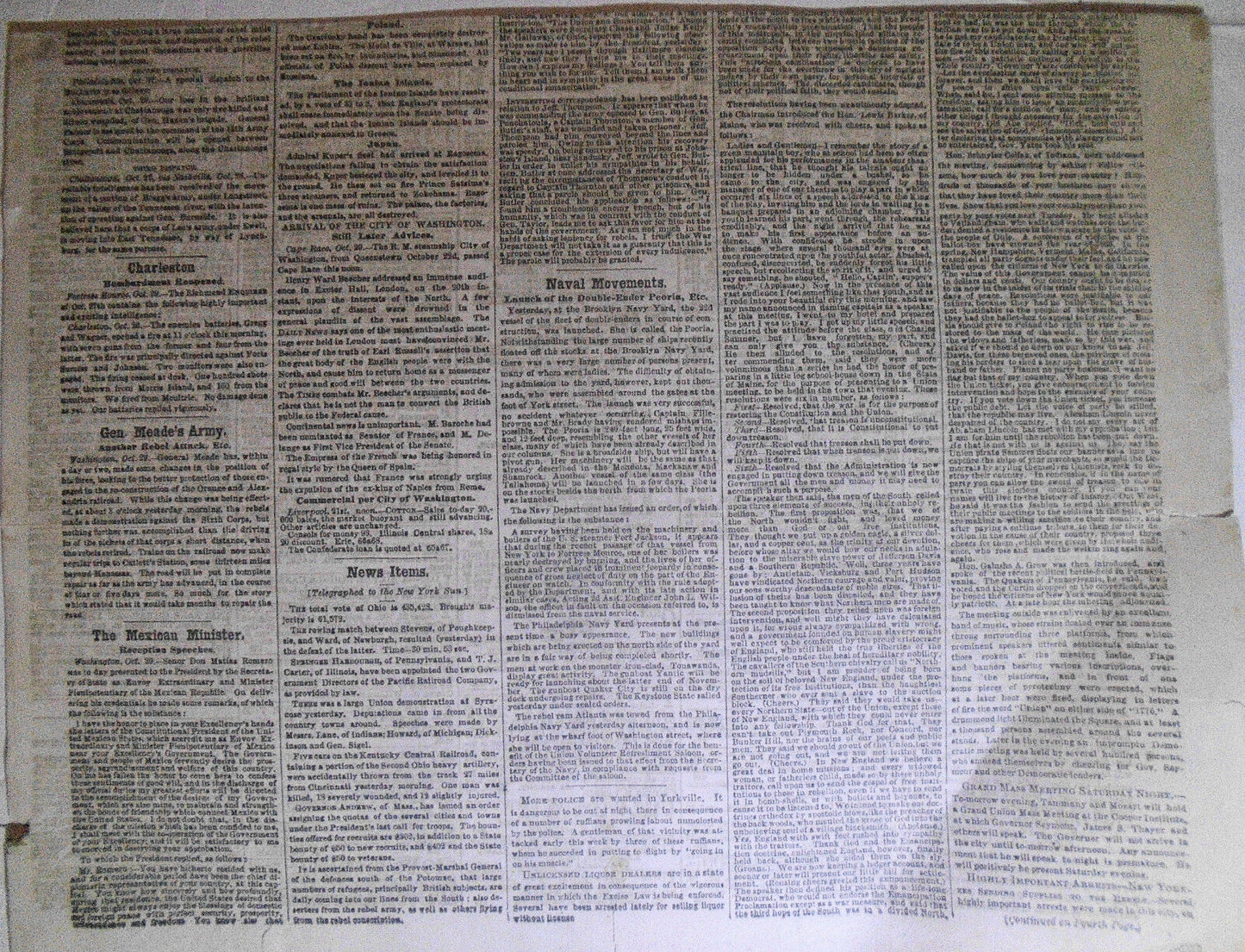 The New York Sun, October 30, 1863 - Civil War news from Tennessee, Virginia etc