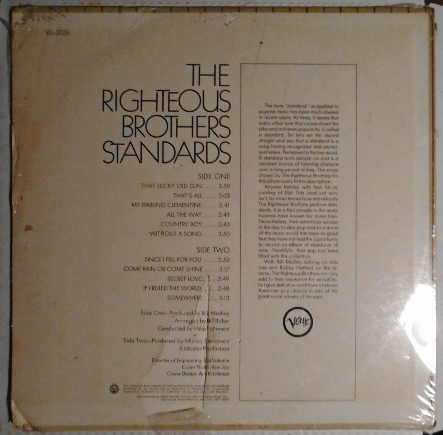 The Righteous Brothers : Standards LP - SEALED, NEW - 1968, Verve V6-5051