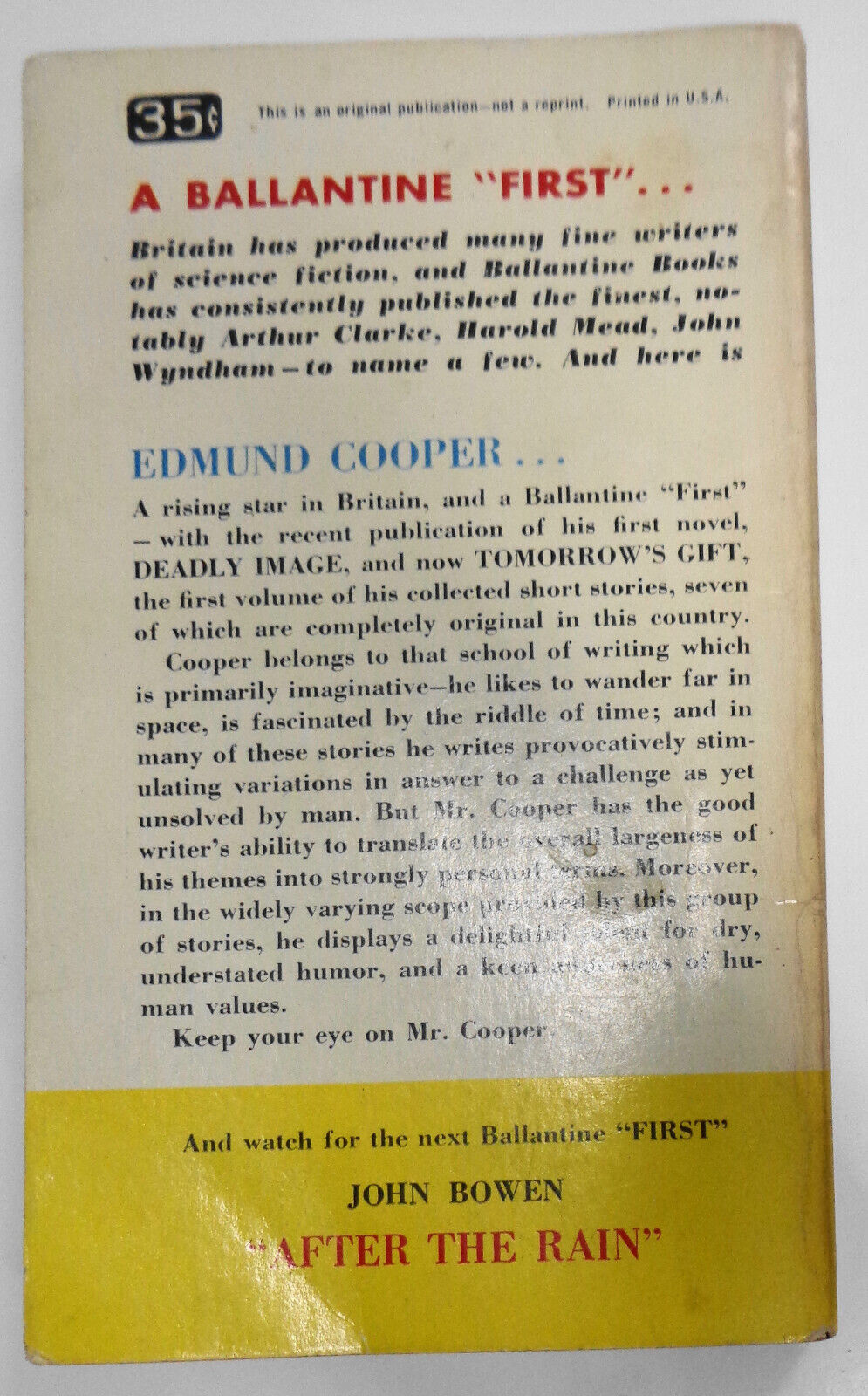 Edmund Cooper : Tomorrrow's Gift, Voices in the Dark, News from Elsewhere