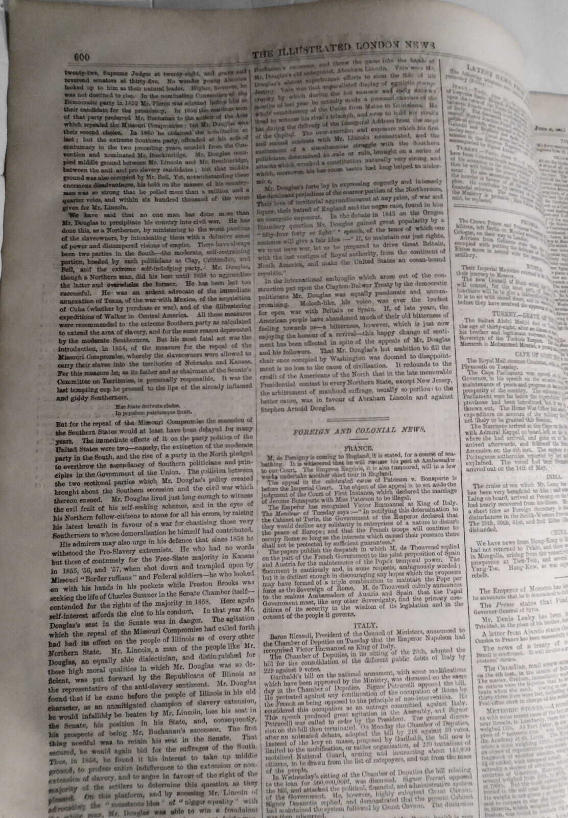 Illustrated London News, June 29, 1861 - Civil War in America, Rifle Brigade etc