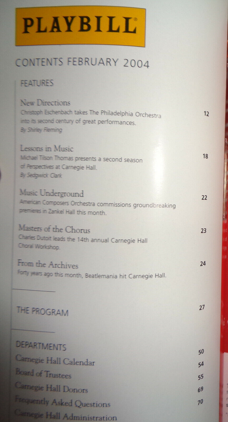 THE CARNEGIE HALL CHORAL WORKSHOP - PLAYBILL - FEB 22, 2004 Orchestra St. Lukes