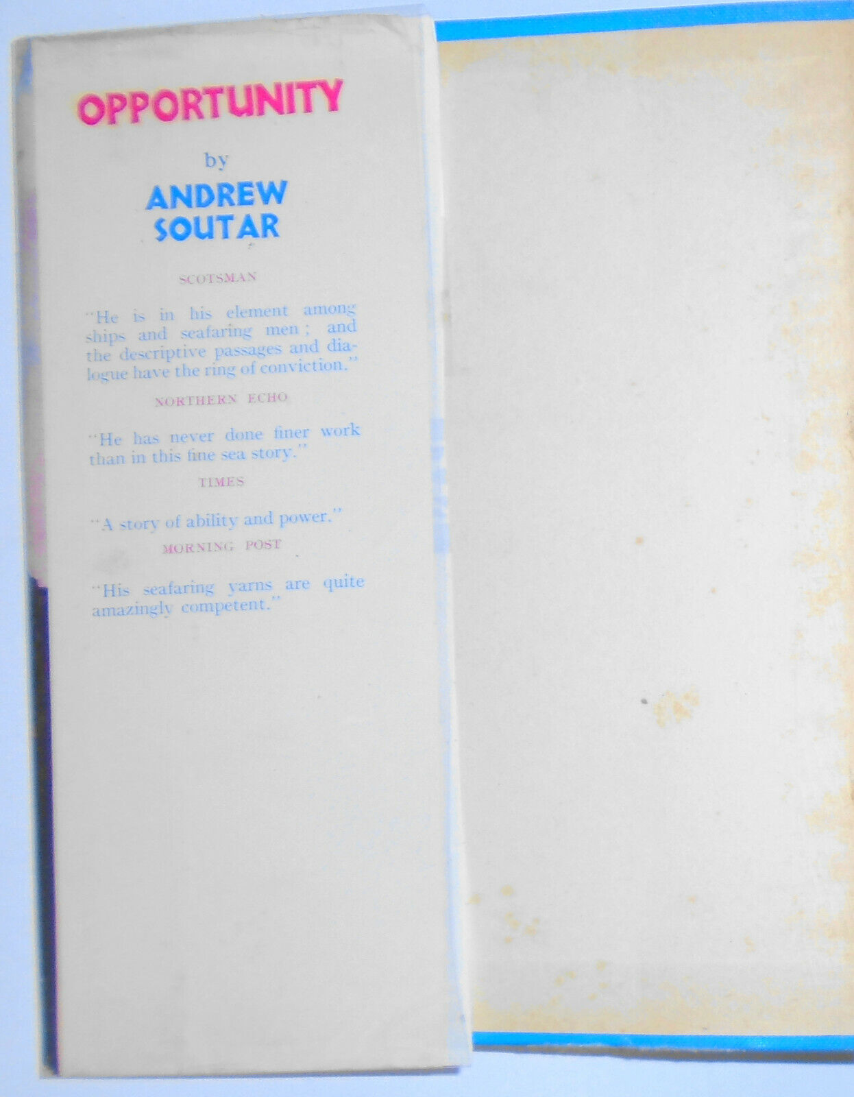 Opportunity, by Andrew Soutar. [1932]. Hardcover/DJ. Scarce.